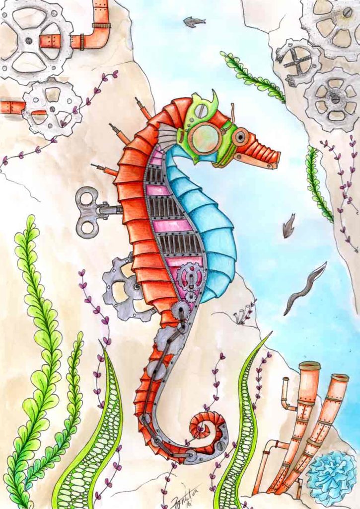 Steampunk Ocean: A Nautical Adult Coloring Book Device Interior